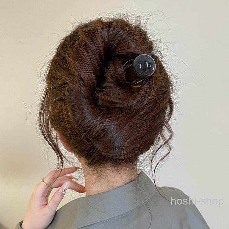 かんざし 簪 ヘアピン ヘアコーム レディース ヘアアクセサリー 髪飾り U字型 丸モチーフ べっ甲風 無地 ヘアアレンジ まとめ髪 挿すだけ 簡単 | ブランド登録なし | 02