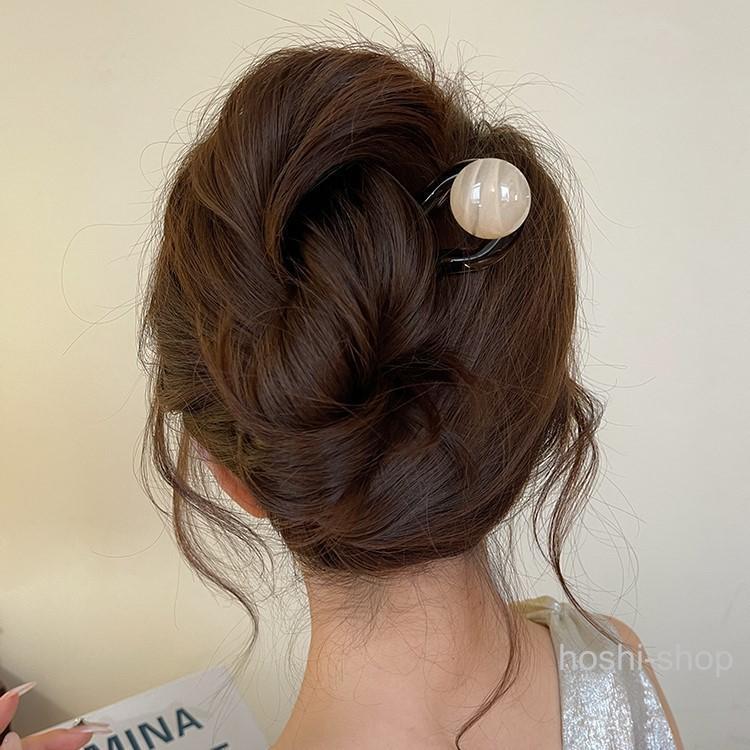 かんざし 簪 ヘアピン ヘアコーム レディース ヘアアクセサリー 髪飾り U字型 丸モチーフ べっ甲風 無地 ヘアアレンジ まとめ髪 挿すだけ 簡単 | ブランド登録なし | 04