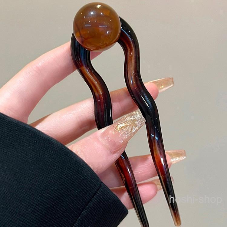 かんざし 簪 ヘアピン ヘアコーム レディース ヘアアクセサリー 髪飾り U字型 丸モチーフ べっ甲風 無地 ヘアアレンジ まとめ髪 挿すだけ 簡単 | ブランド登録なし | 05