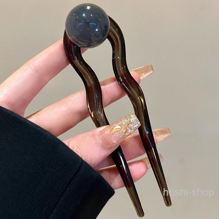 かんざし 簪 ヘアピン ヘアコーム レディース ヘアアクセサリー 髪飾り U字型 丸モチーフ べっ甲風 無地 ヘアアレンジ まとめ髪 挿すだけ 簡単 | ブランド登録なし | 06