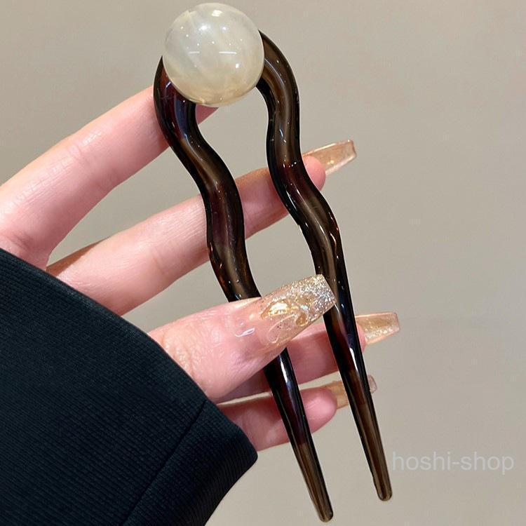 かんざし 簪 ヘアピン ヘアコーム レディース ヘアアクセサリー 髪飾り U字型 丸モチーフ べっ甲風 無地 ヘアアレンジ まとめ髪 挿すだけ 簡単 | ブランド登録なし | 07