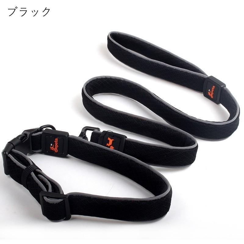 首輪 リード 散歩紐 2点セット 小型犬 大型犬 ペットグッズ ペット用品 プラバックル 反射材 ソフト やわらか 総柄 ウェーブ ブラック オレンジ | ブランド登録なし | 10