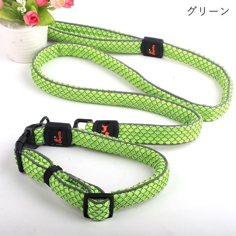 首輪 リード 散歩紐 2点セット 小型犬 大型犬 ペットグッズ ペット用品 プラバックル 反射材 ソフト やわらか 総柄 ウェーブ ブラック オレンジ | ブランド登録なし | 13