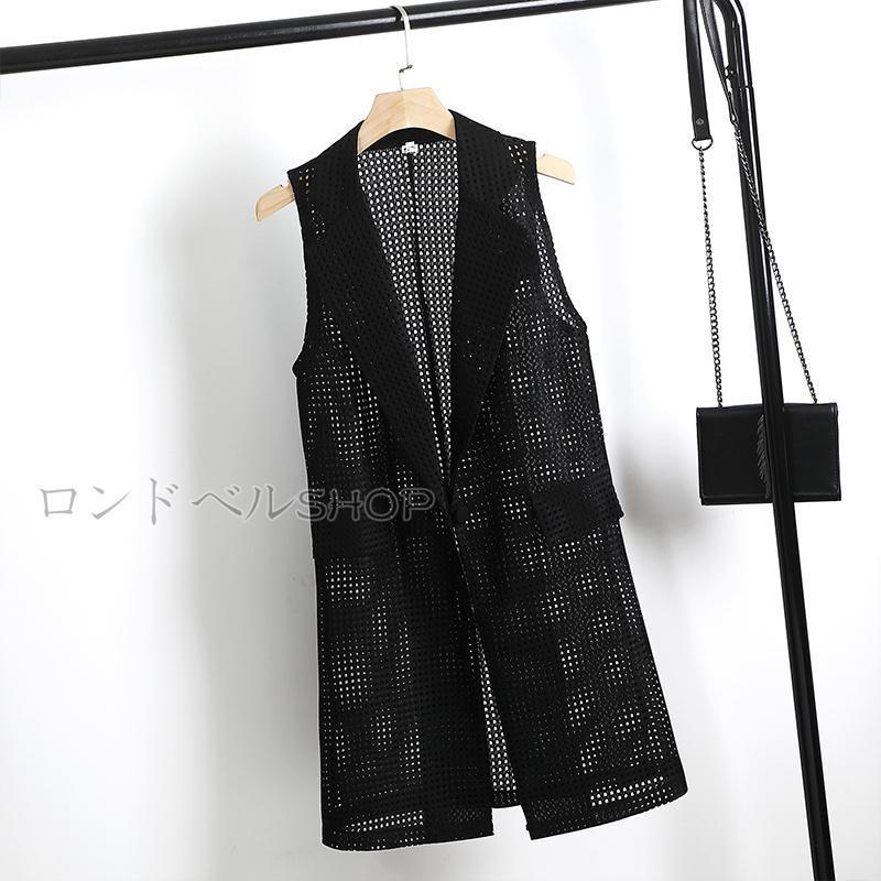 シースルー 透かし彫り レディース ジレベスト ロング丈 薄手 サマーベスト ノースリーブ トレンチベスト アウター 大きいサイズ カジュアル おしゃれ 韓国 | ブランド登録なし | 01
