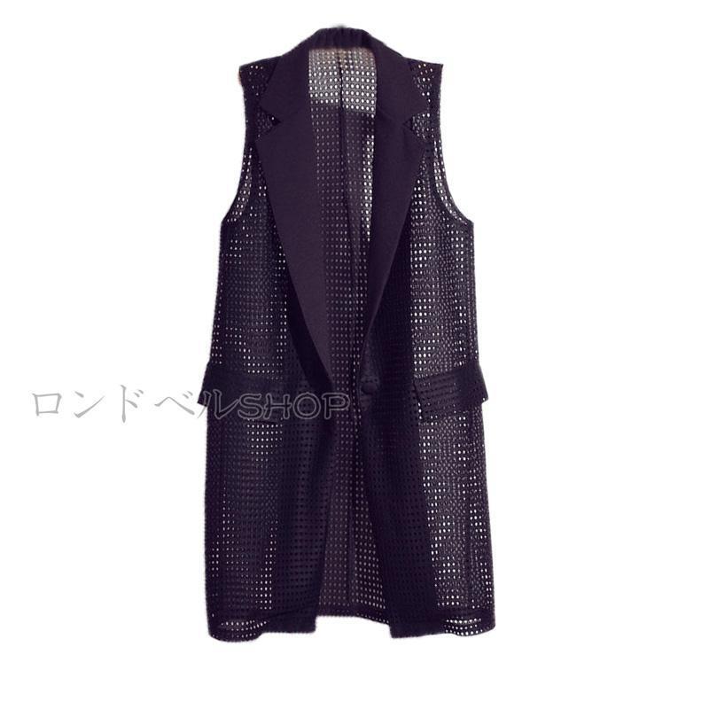 シースルー 透かし彫り レディース ジレベスト ロング丈 薄手 サマーベスト ノースリーブ トレンチベスト アウター 大きいサイズ カジュアル おしゃれ 韓国 | ブランド登録なし | 03