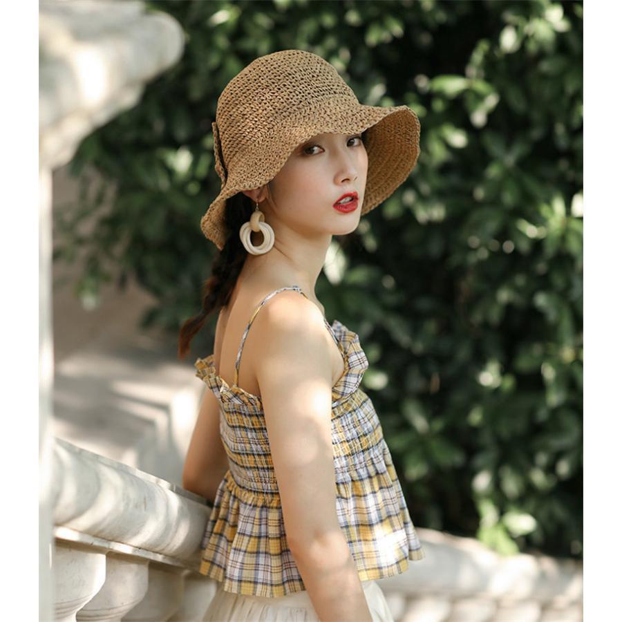 帽子 レディース 麦わら帽子 折りたたみ かわいい 紫外線カット ハット 無地 折り畳み 日よけ UVカット 小顔効果 旅 春夏 母の日 | ブランド登録なし | 26