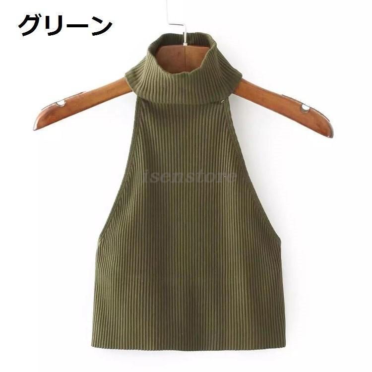 ホルターネック トップス レディース 夏 大人 セクシー リブニット ノースリーブ 肩見せ タンクトップ 無地 カットソー へそ出し tシャツ 4色 ファッション | ブランド登録なし | 01