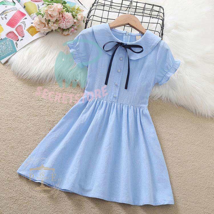 ワンピース 子供服 女の子 フォーマル 半袖 夏 リボン付き 丸衿ワンピース キッズ ジュニア 可愛い ロング丈 膝上 膝丈 セーラー襟ワンピース | ブランド登録なし | 01