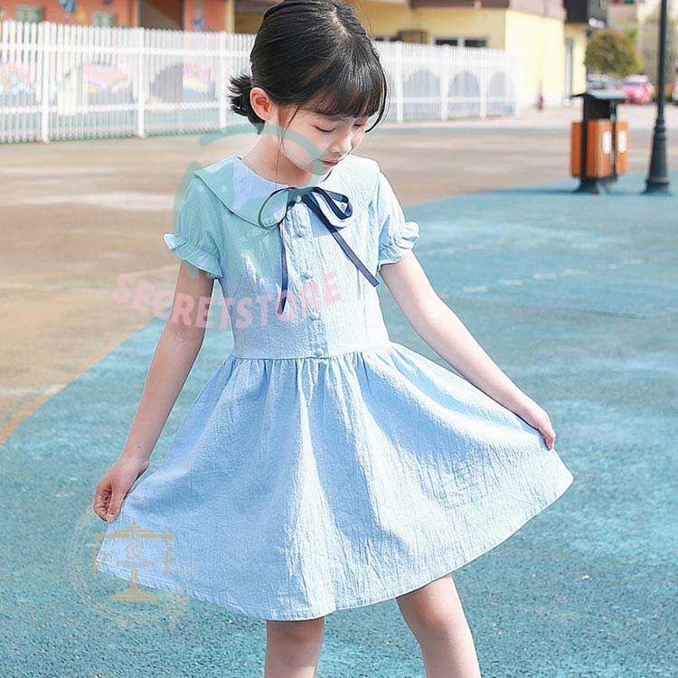 ワンピース 子供服 女の子 フォーマル 半袖 夏 リボン付き 丸衿ワンピース キッズ ジュニア 可愛い ロング丈 膝上 膝丈 セーラー襟ワンピース | ブランド登録なし | 03