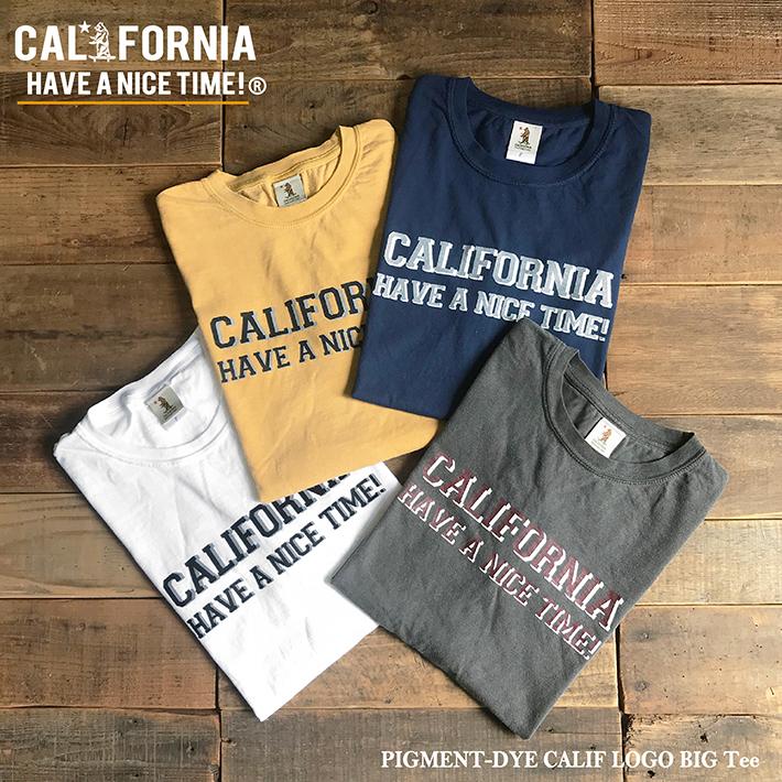 PIGMENT DYE CALIF LOGO BIG Tee (CALW-057) Tシャツ ビッグT カレッジプリント ピグメント 古着加工 ビッグシルエット スケート サーフ メンズ レディース ブラ｜activegeneration