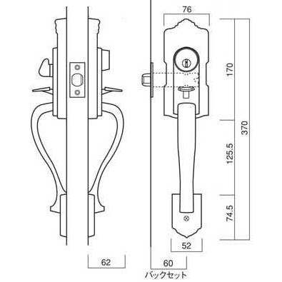 長沢製作所　古代　装飾玄関錠　ＴＵ−２０３　サムラッチ錠　アスカ　標準扉厚３３〜４３mm　２４５０６ＧＢ