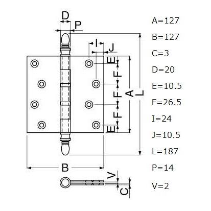 WB白熊印 シロクマ BS−101 ステンバルカン丁番 127×127×3.0 金/仙徳|activekusakabe|02