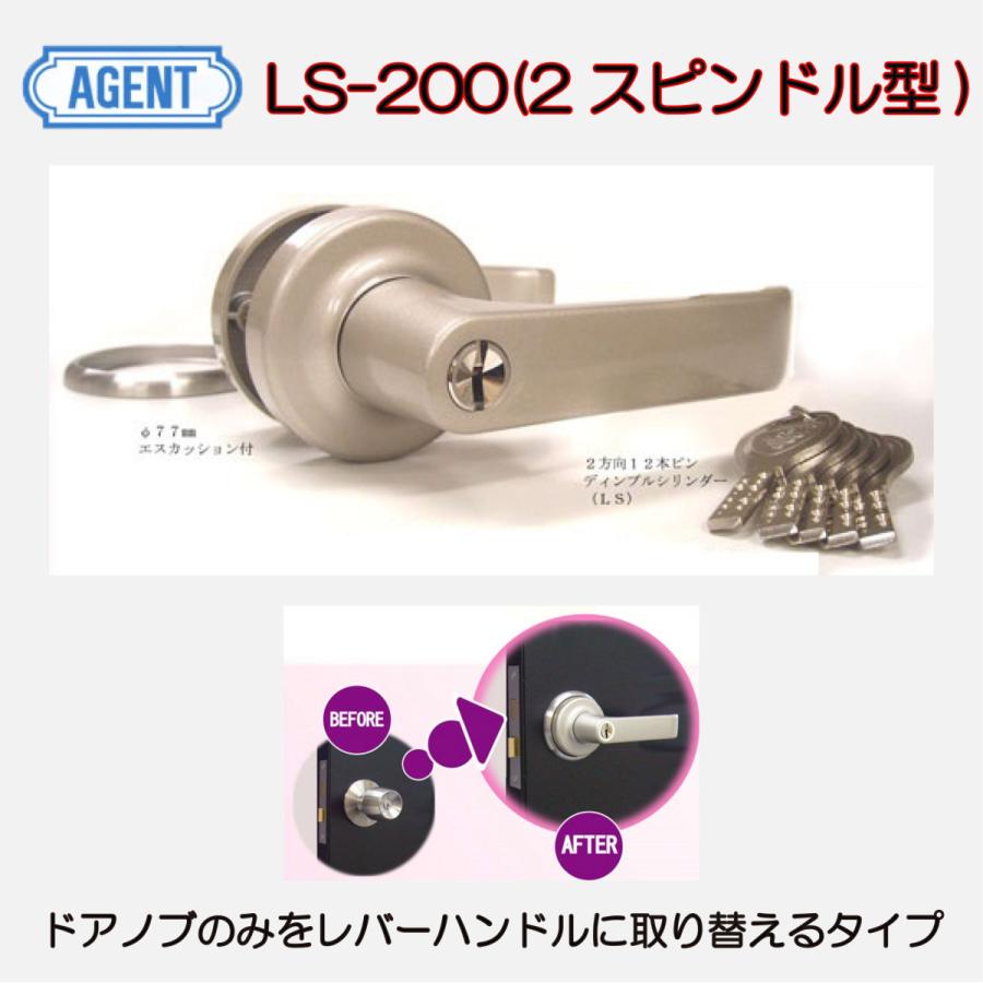 AGENT LS−200（2スピンドル型）取替レバーハンドル（錠ケース無）シルバー塗装 :018030101:Active Kusakabe