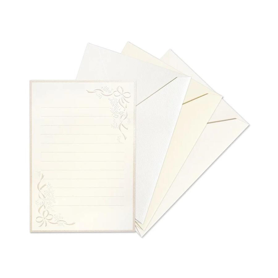 G.C.PRESS　メッセージレターセット　アンリュバンドゥー　ヨコ罫　031-17｜文房具 結婚 母の日 白 パール ウエディング リボン | 