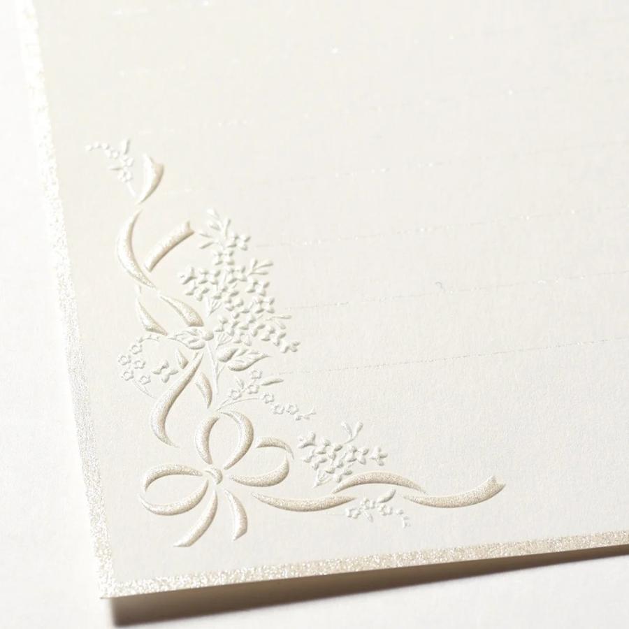 G.C.PRESS　メッセージレターセット　アンリュバンドゥー　ヨコ罫　031-17｜文房具 結婚 母の日 白 パール ウエディング リボン |  | 06