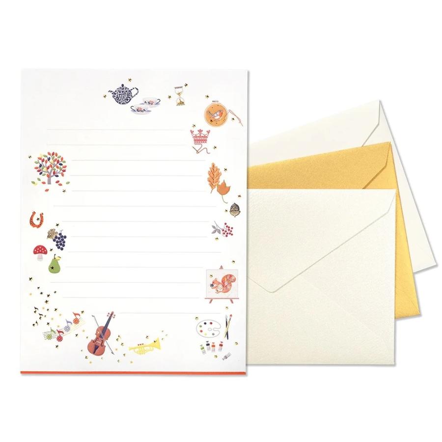 G.C.PRESS　レターセット　プレジール　コロリー　ドトンヌ　ヨコ罫　035-22｜文房具 秋柄 音楽 紅葉 芸術の秋 シンプル | 