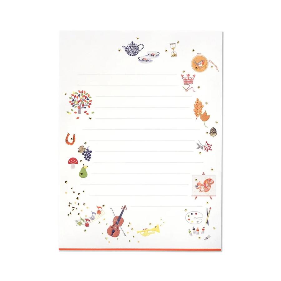 G.C.PRESS　レターセット　プレジール　コロリー　ドトンヌ　ヨコ罫　035-22｜文房具 秋柄 音楽 紅葉 芸術の秋 シンプル |  | 01