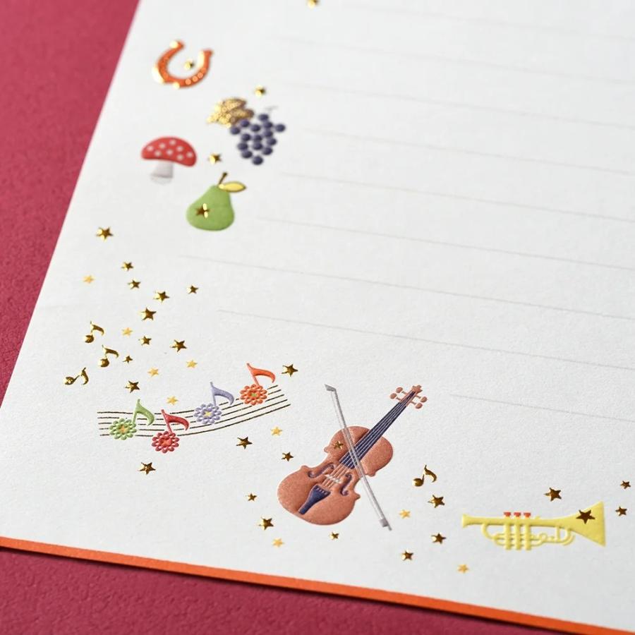 G.C.PRESS　レターセット　プレジール　コロリー　ドトンヌ　ヨコ罫　035-22｜文房具 秋柄 音楽 紅葉 芸術の秋 シンプル |  | 06