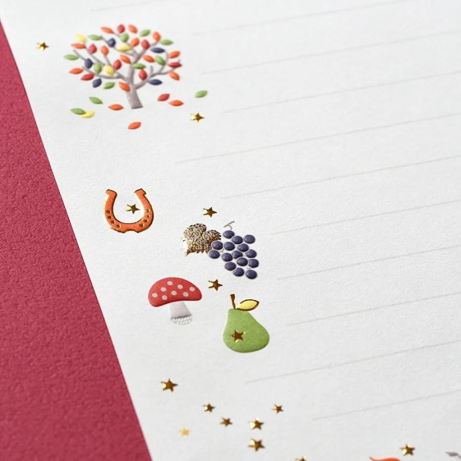 G.C.PRESS　レターセット　プレジール　コロリー　ドトンヌ　ヨコ罫　035-22｜文房具 秋柄 音楽 紅葉 芸術の秋 シンプル |  | 07