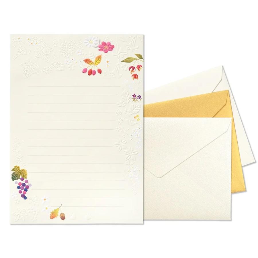 G.C.PRESS　レターセット　シエル　オートンヌ　035-23｜文房具 秋柄 葡萄 紅葉 秋の花 実りの秋 植物 | 