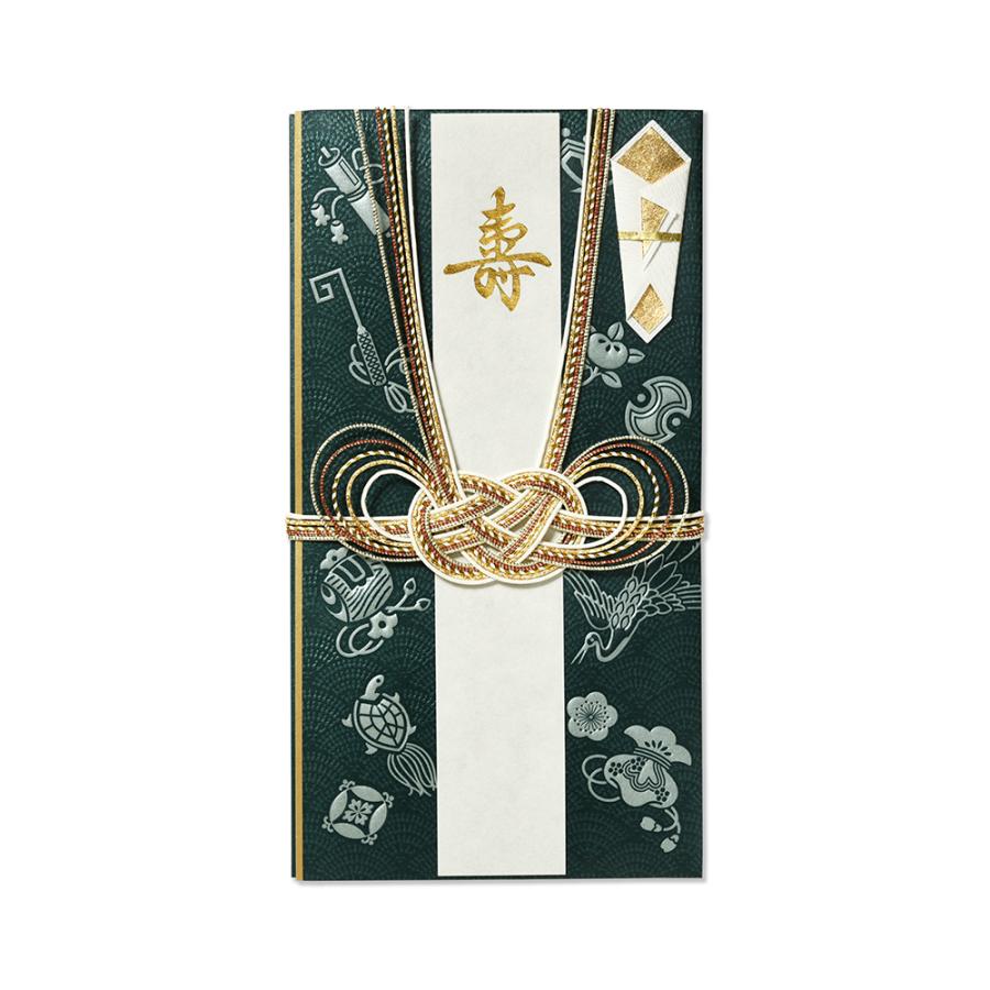 G.C.PRESS　祝儀袋　寿　宝尽くし　深緑　041-10｜結婚式/金封/祝儀袋/結婚祝い/和風デザイン/高級感/寿/水引/短冊/50万円/緑 | 