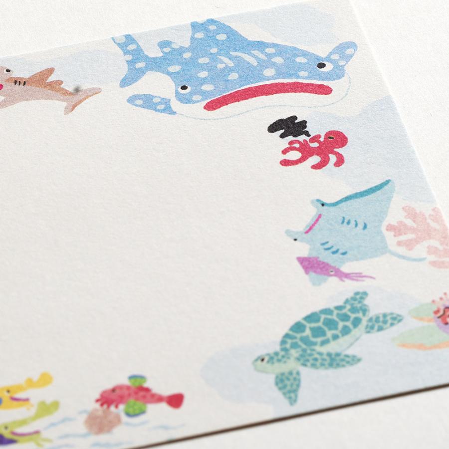 G.C.PRESS　ふみ揃え便箋　ストーリー　オブ　ザ　シー　083-68｜ メッセージカード 海 魚 珊瑚 ジンベイザメ マンタ ウミガメ |  | 02
