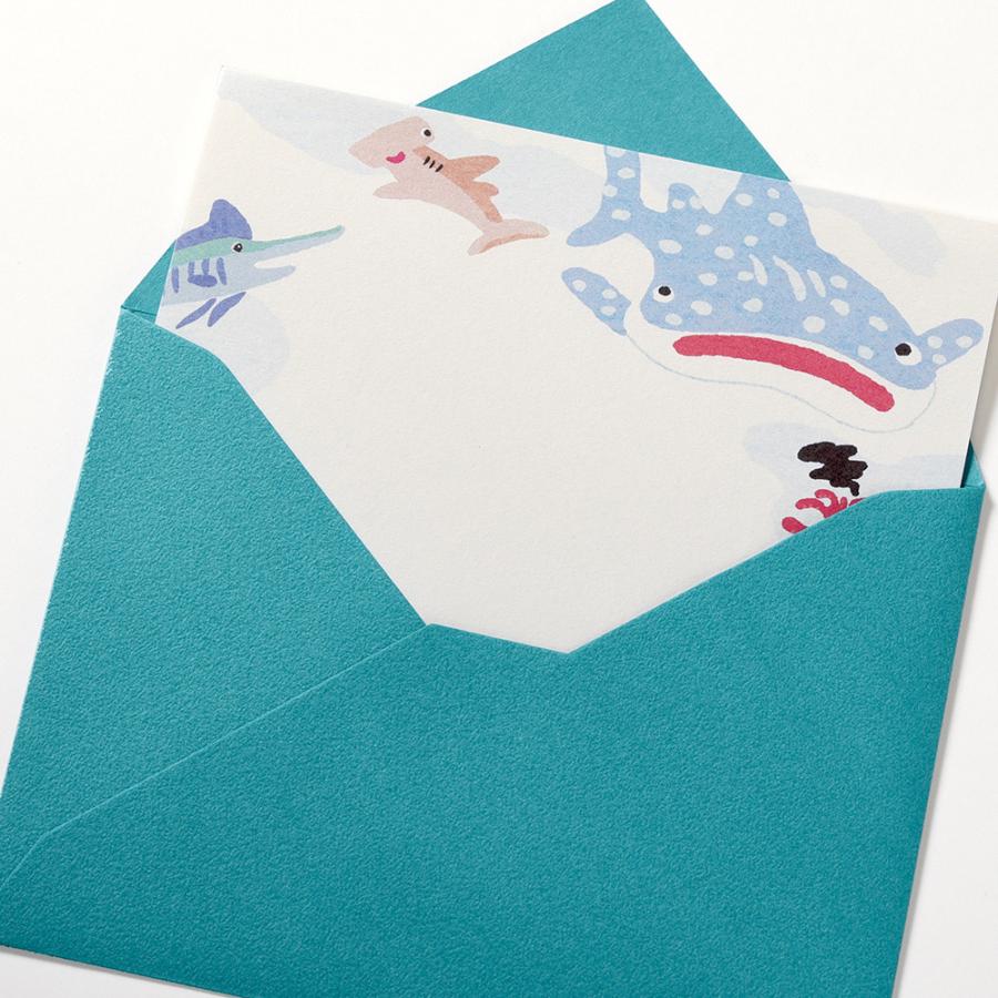 G.C.PRESS　ふみ揃え便箋　ストーリー　オブ　ザ　シー　083-68｜ メッセージカード 海 魚 珊瑚 ジンベイザメ マンタ ウミガメ |  | 04