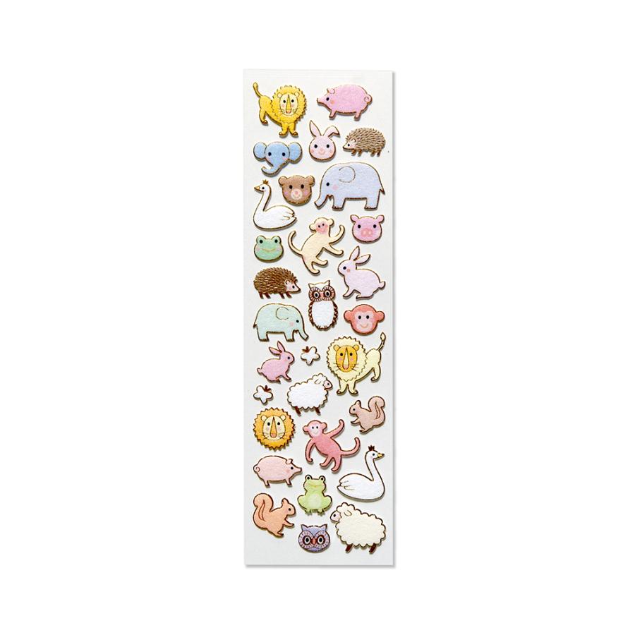 G.C.PRESS　シール　起毛　金縁どうぶつ　133-79｜文房具 起毛シール 封シール 動物園 アニマル かわいい ギフト | 