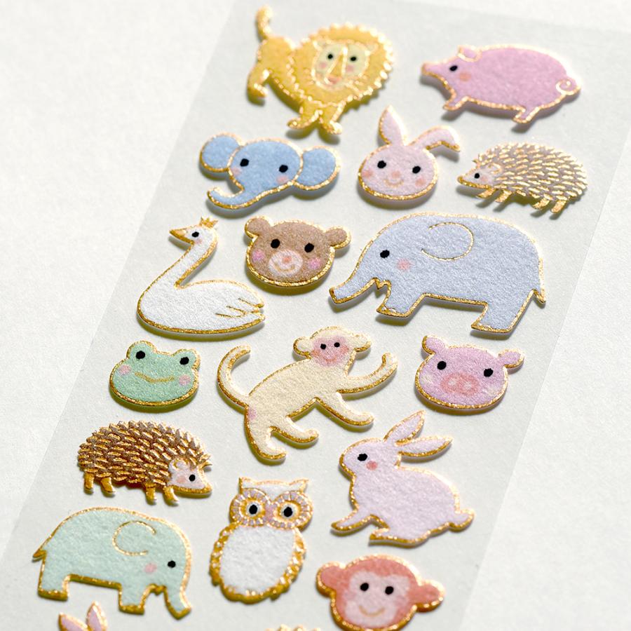 G.C.PRESS　シール　起毛　金縁どうぶつ　133-79｜文房具 起毛シール 封シール 動物園 アニマル かわいい ギフト |  | 01