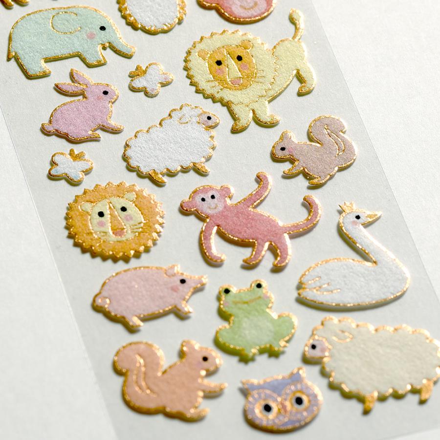 G.C.PRESS　シール　起毛　金縁どうぶつ　133-79｜文房具 起毛シール 封シール 動物園 アニマル かわいい ギフト |  | 02