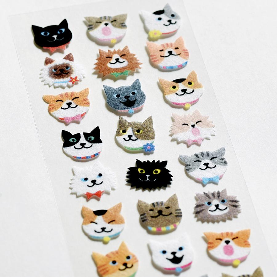G.C.PRESS　シール　起毛　猫かお　133-80｜文房具 起毛シール デコレーション アニマル 動物 ねこ cat かわいい |  | 01