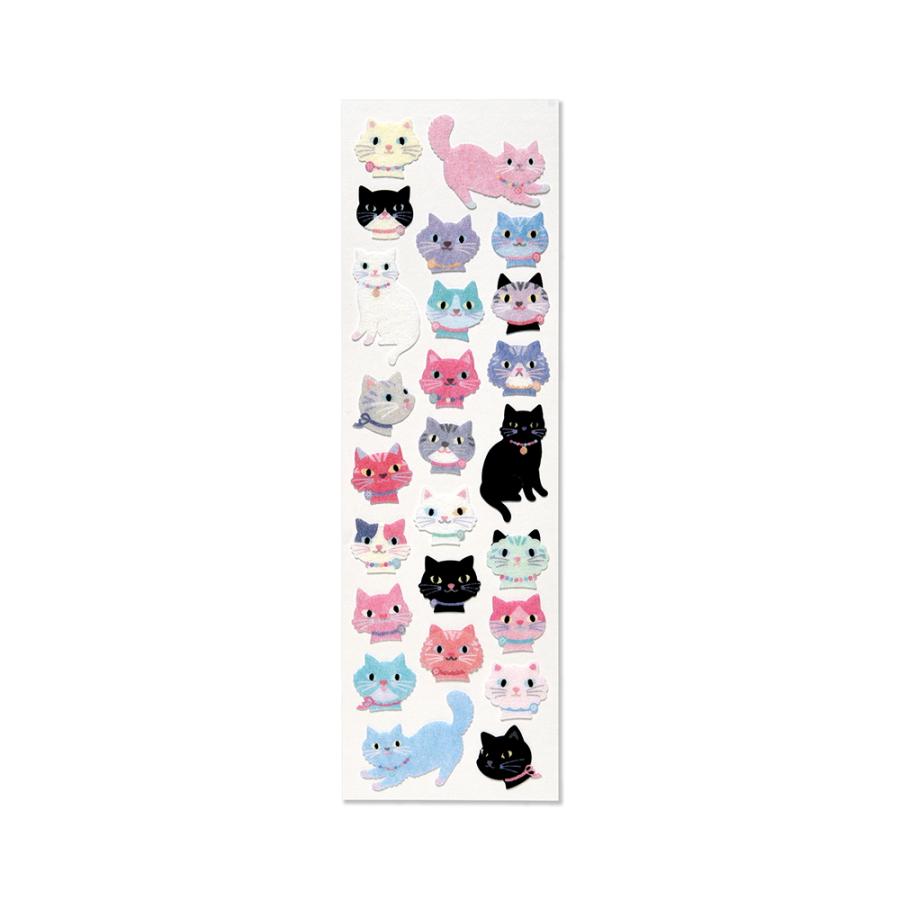 G.C.PRESS　シール　起毛　ねこねこ　133-82｜猫 シールデコレーション 封シール ハチワレ 白猫 黒猫 三毛猫 | 