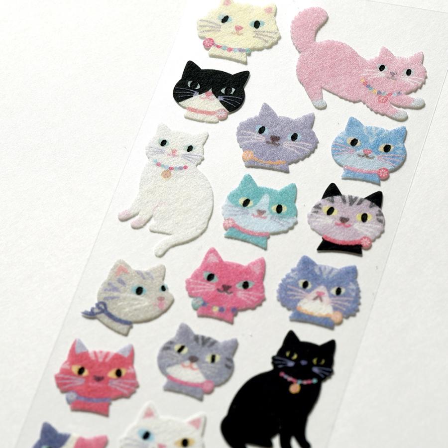 G.C.PRESS　シール　起毛　ねこねこ　133-82｜猫 シールデコレーション 封シール ハチワレ 白猫 黒猫 三毛猫 |  | 01