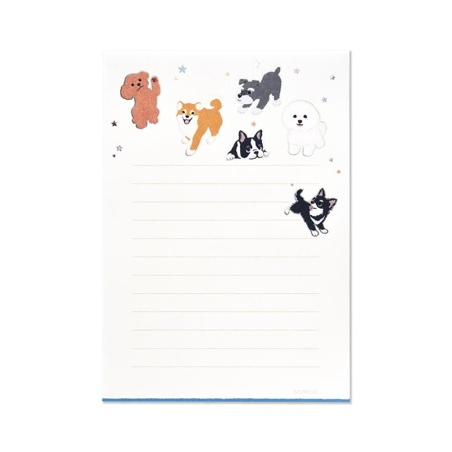 G.C.PRESS　便箋　マイドッグ　ヨコ罫　302-66｜文房具 レターセット 手紙 犬 トイプードル ダックスフント 箔押し |  | 01