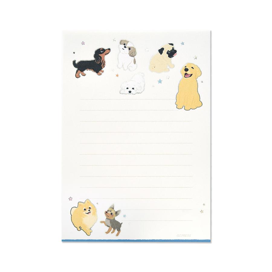 G.C.PRESS　便箋　マイドッグ　ヨコ罫　302-66｜文房具 レターセット 手紙 犬 トイプードル ダックスフント 箔押し |  | 02