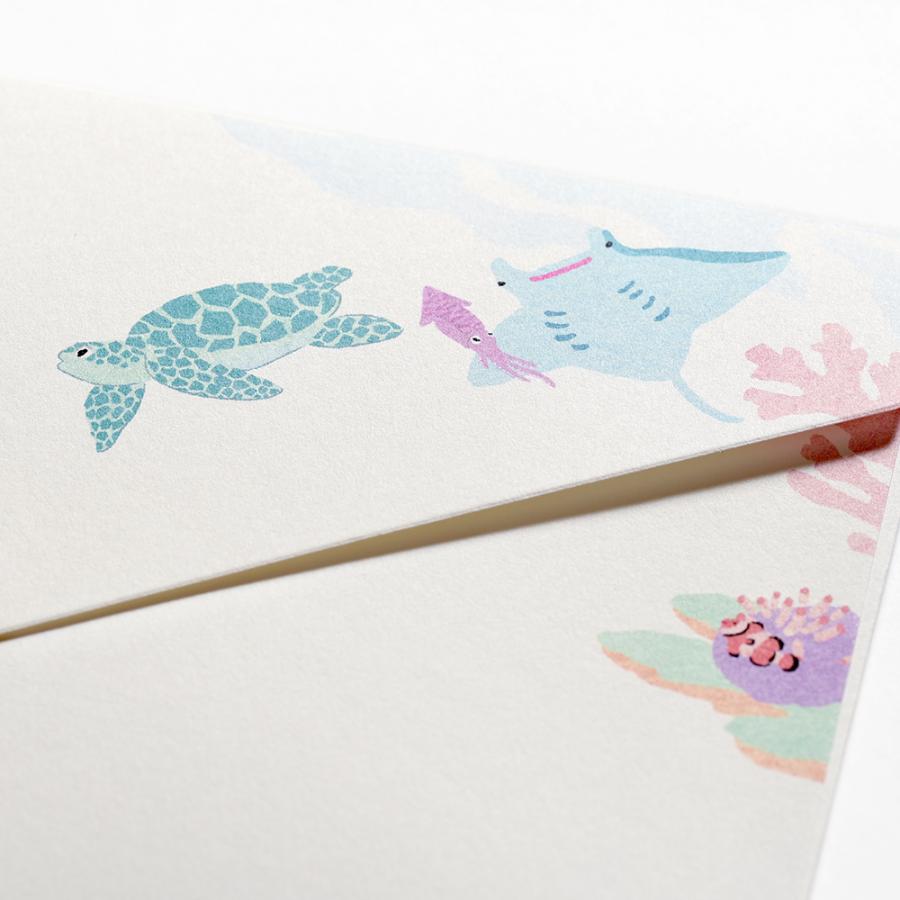 G.C.PRESS　ミニレターパッド封筒　ストーリー　オブ　ザ　シー　304-17｜文房具 レターセット 手紙 海 魚 珊瑚 ジンベイザメ |  | 04