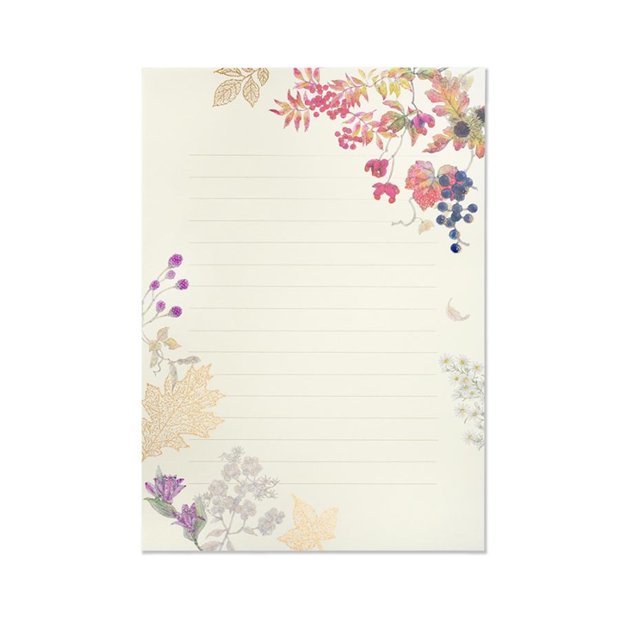 G.C.PRESS　便箋　ブリリアント リーフ｜秋柄 レターセット 箔押し 210×148ｍｍ（A5）／ヨコ罫線15行・9.5ｍｍ巾 2柄8枚入り 408-56 |  | 01