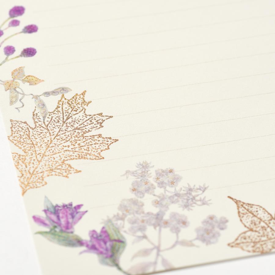 G.C.PRESS　便箋　ブリリアント リーフ｜秋柄 レターセット 箔押し 210×148ｍｍ（A5）／ヨコ罫線15行・9.5ｍｍ巾 2柄8枚入り 408-56 |  | 04