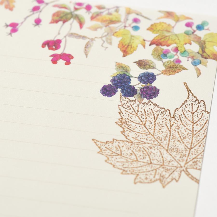 G.C.PRESS　便箋　ブリリアント リーフ｜秋柄 レターセット 箔押し 210×148ｍｍ（A5）／ヨコ罫線15行・9.5ｍｍ巾 2柄8枚入り 408-56 |  | 05