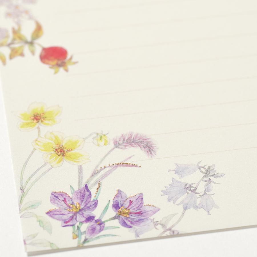 G.C.PRESS　便箋　ブリリアント リーフ｜秋柄 レターセット 箔押し 210×148ｍｍ（A5）／ヨコ罫線15行・9.5ｍｍ巾 2柄8枚入り 408-56 |  | 06