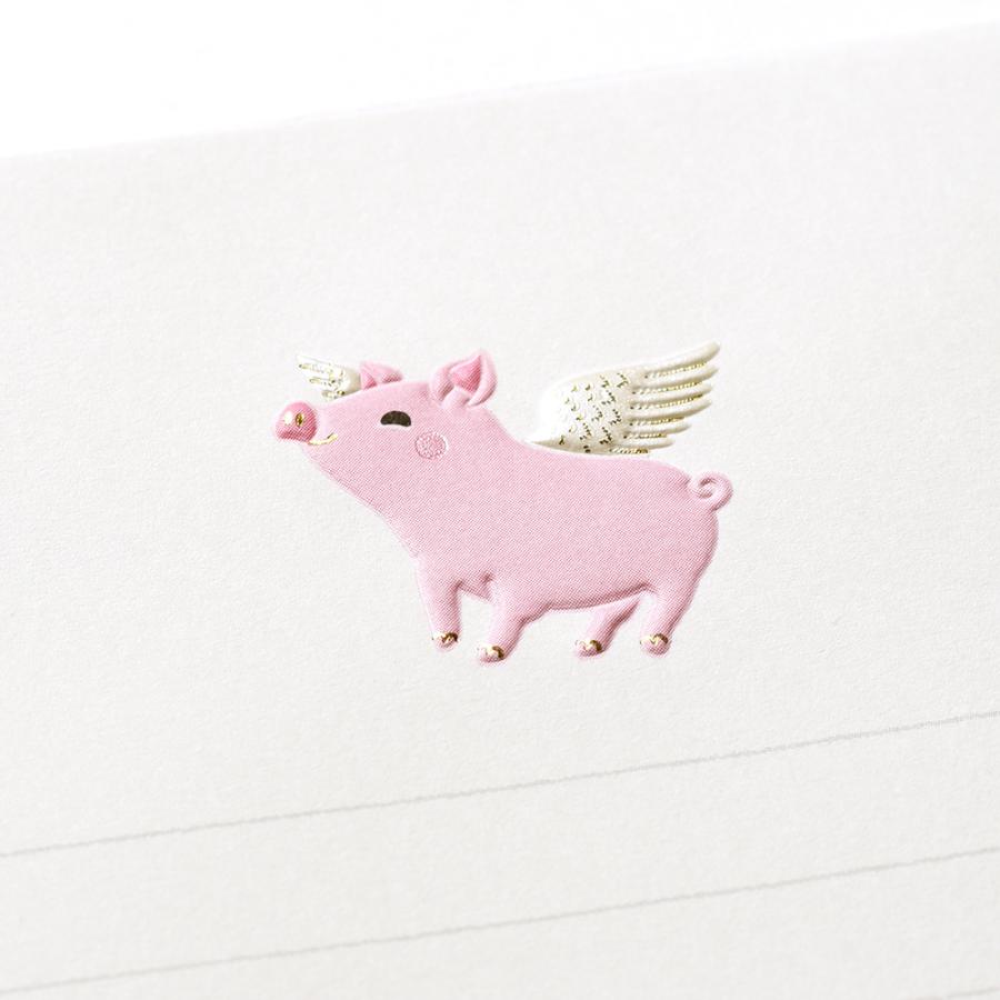 G.C.PRESS　便箋　フライングピッグ　窓付き　503-42｜文房具 手紙 ブタ 豚 動物 エンボス ラッキーモチーフ |  | 02