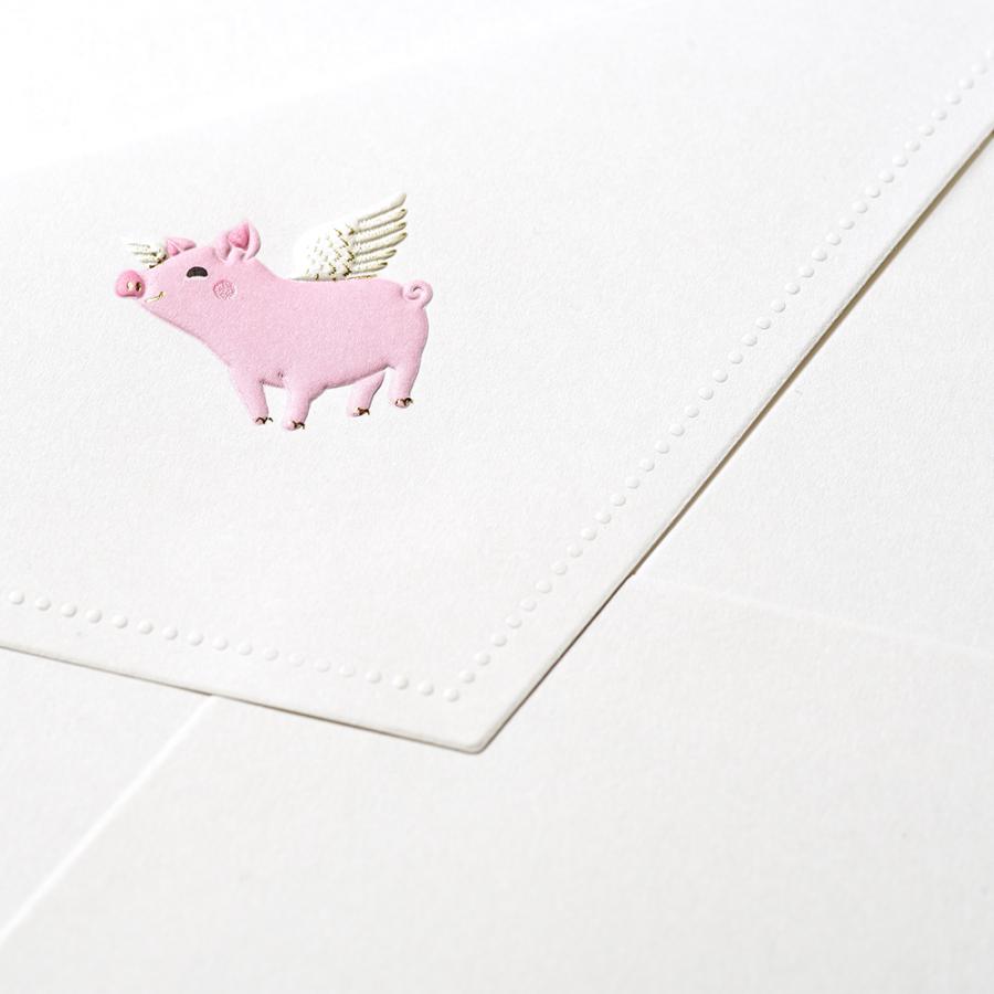 G.C.PRESS　封筒　フライングピッグ　洋２　503-43｜文房具 手紙 ブタ 豚 動物 エンボス ラッキーモチーフ |  | 03