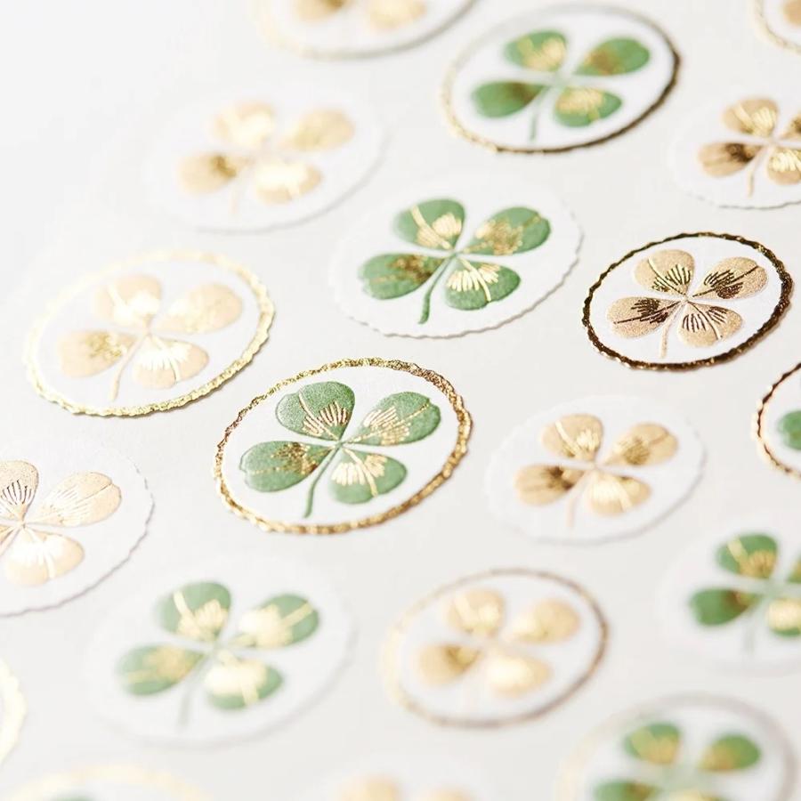 G.C.PRESS　シール　四葉のクローバー　Ｍ　520-52｜文房具 デコレーション ワンポイント 封かん 手紙 植物 ラッキーシンボル 緑 金 |  | 01