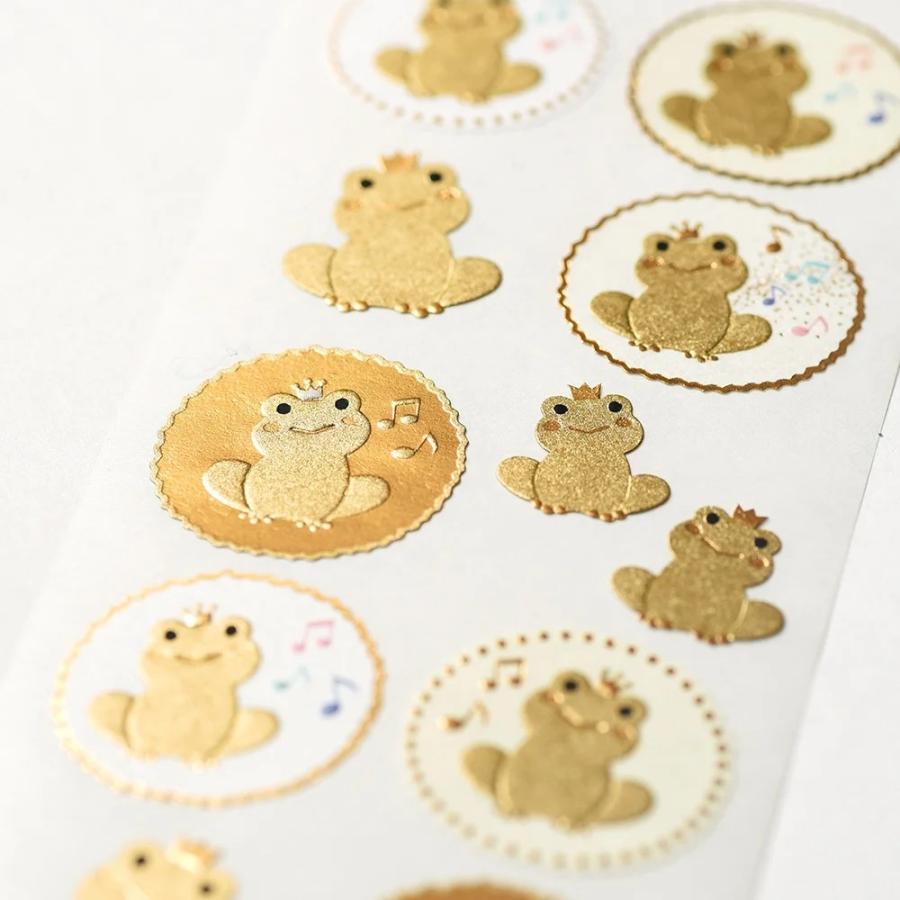 G.C.PRESS　シール　カエルと音符　521-55｜文房具 デコレーション ラッキーシンボル かわいい 蛙 封かん 金 ゴールド 動物 |  | 01