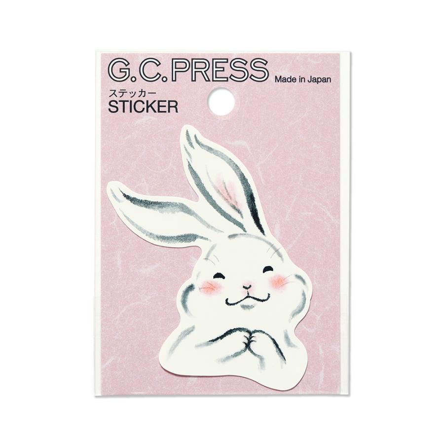 G.C.PRESS ステッカー 墨絵 うさぎ 522-08｜和風シール 防水 耐水