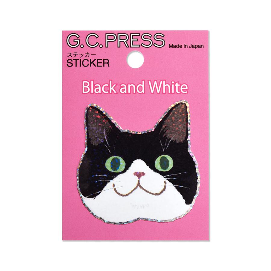 G.C.PRESS　ステッカー　猫顔　はちわれ　523-07｜ハチワレ 八割れ 猫 キャット 動物 シール フレークステッカー スマホ | 