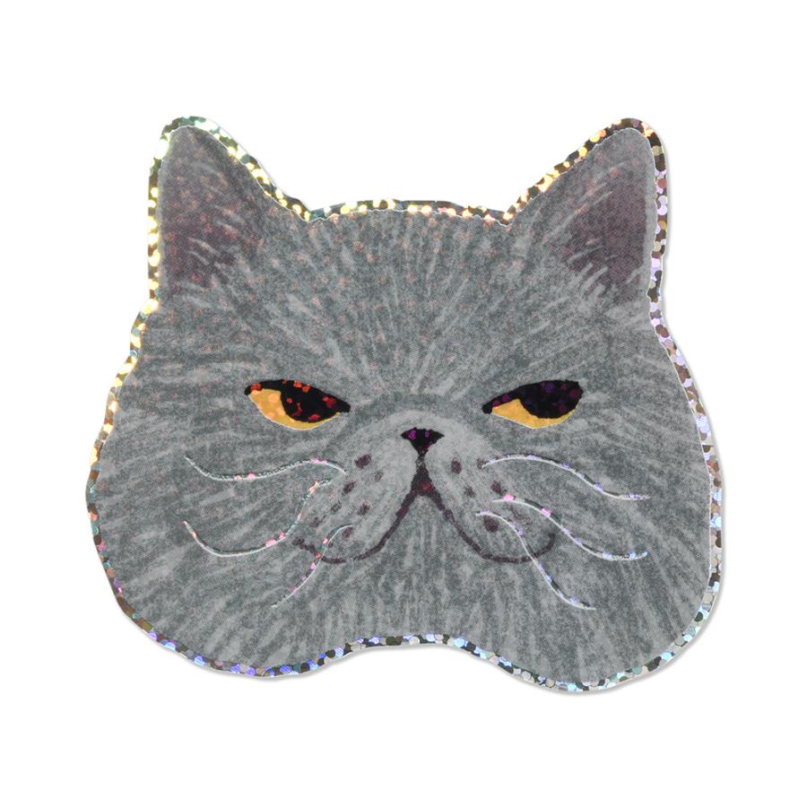 G.C.PRESS　ステッカー　猫顔　グレー　523-10｜猫 キャット 動物 シール フレークステッカー スマホ スーツケース タブレット |  | 01