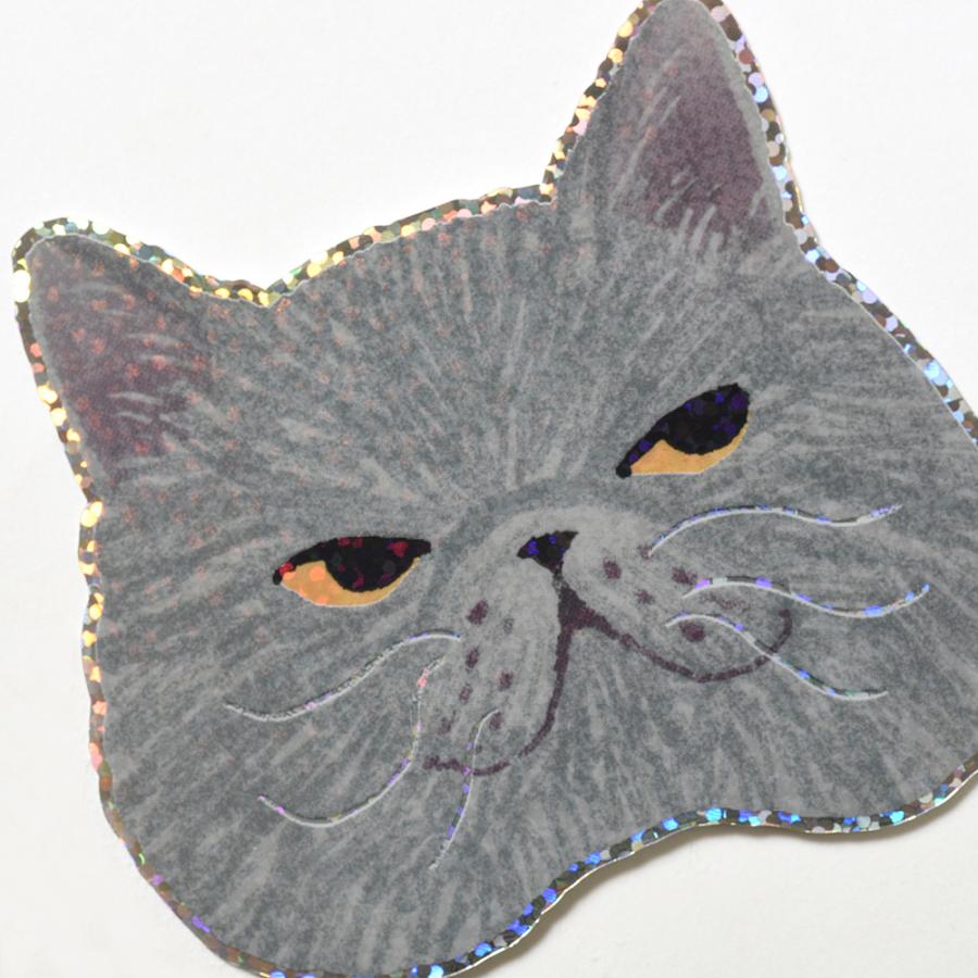 G.C.PRESS　ステッカー　猫顔　グレー　523-10｜猫 キャット 動物 シール フレークステッカー スマホ スーツケース タブレット |  | 03