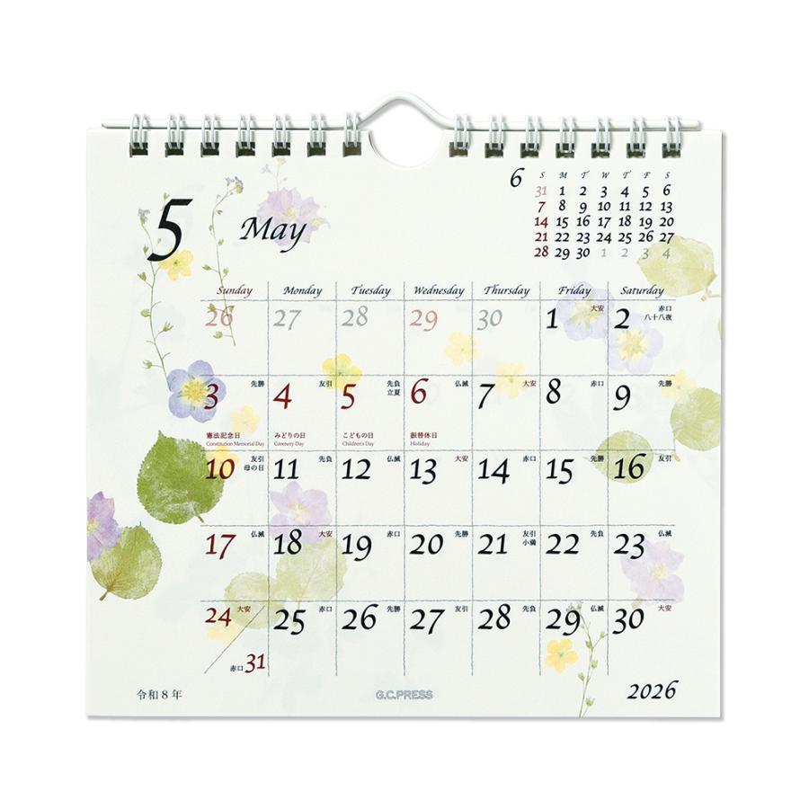 G.C.PRESS　2026カレンダー　ピュアナチュラル　卓上・壁掛　803-64｜押し花 草花 木の葉 西暦 和暦 六曜 二十四節気 雑節 |  | 05
