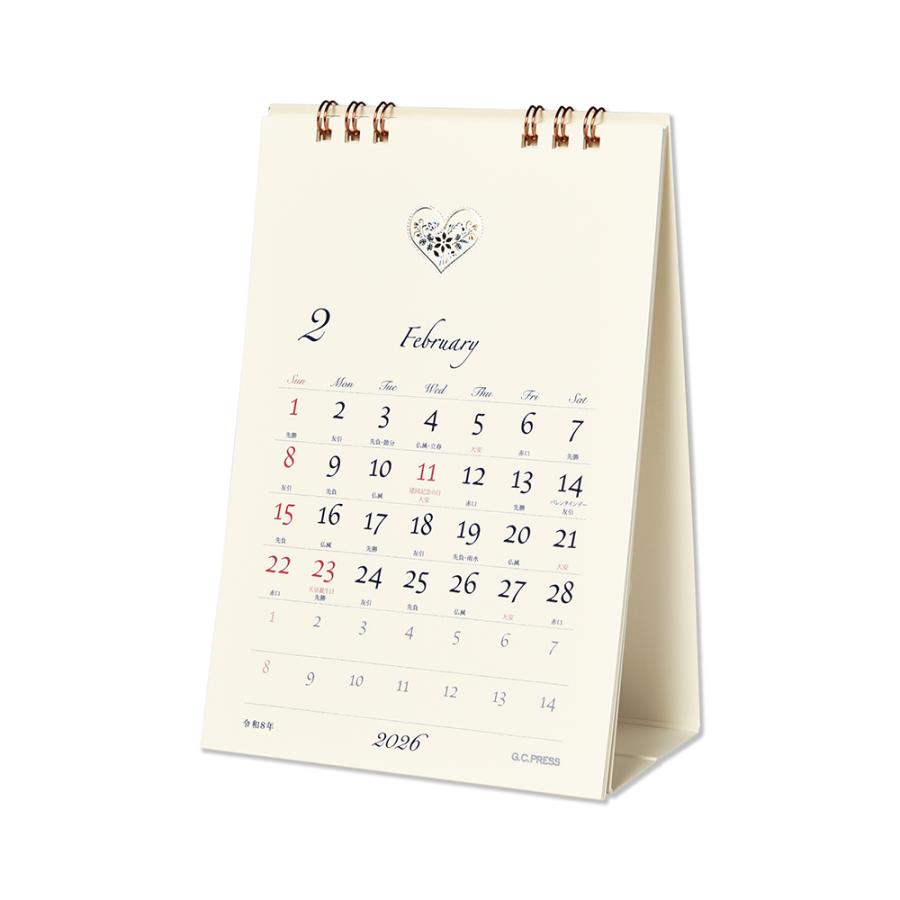 G.C.PRESS　2026カレンダー　ラッキーシンボル　卓上専用　803-67｜2025カレンダー 六曜 縁起物 猫 星 ハート 桜 花 |  | 02